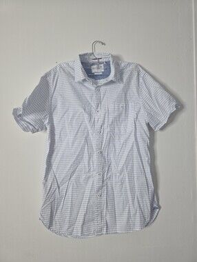 Denim & Flower Men's White and Blue Striped Short-Sleeve Button-Down Shirt Sz M